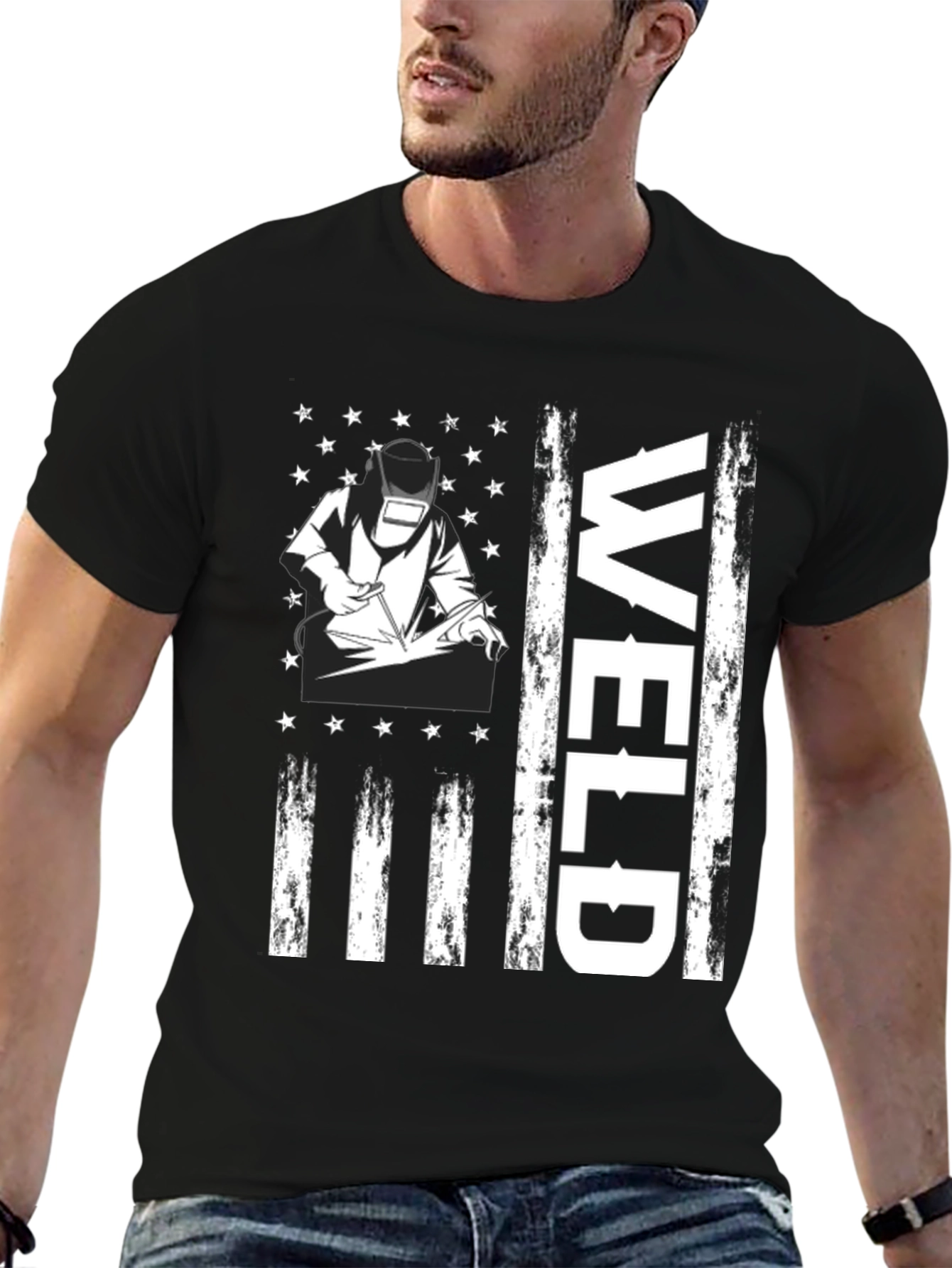 Welder American Flag Graphic Tee - Black Cotton T-Shirt