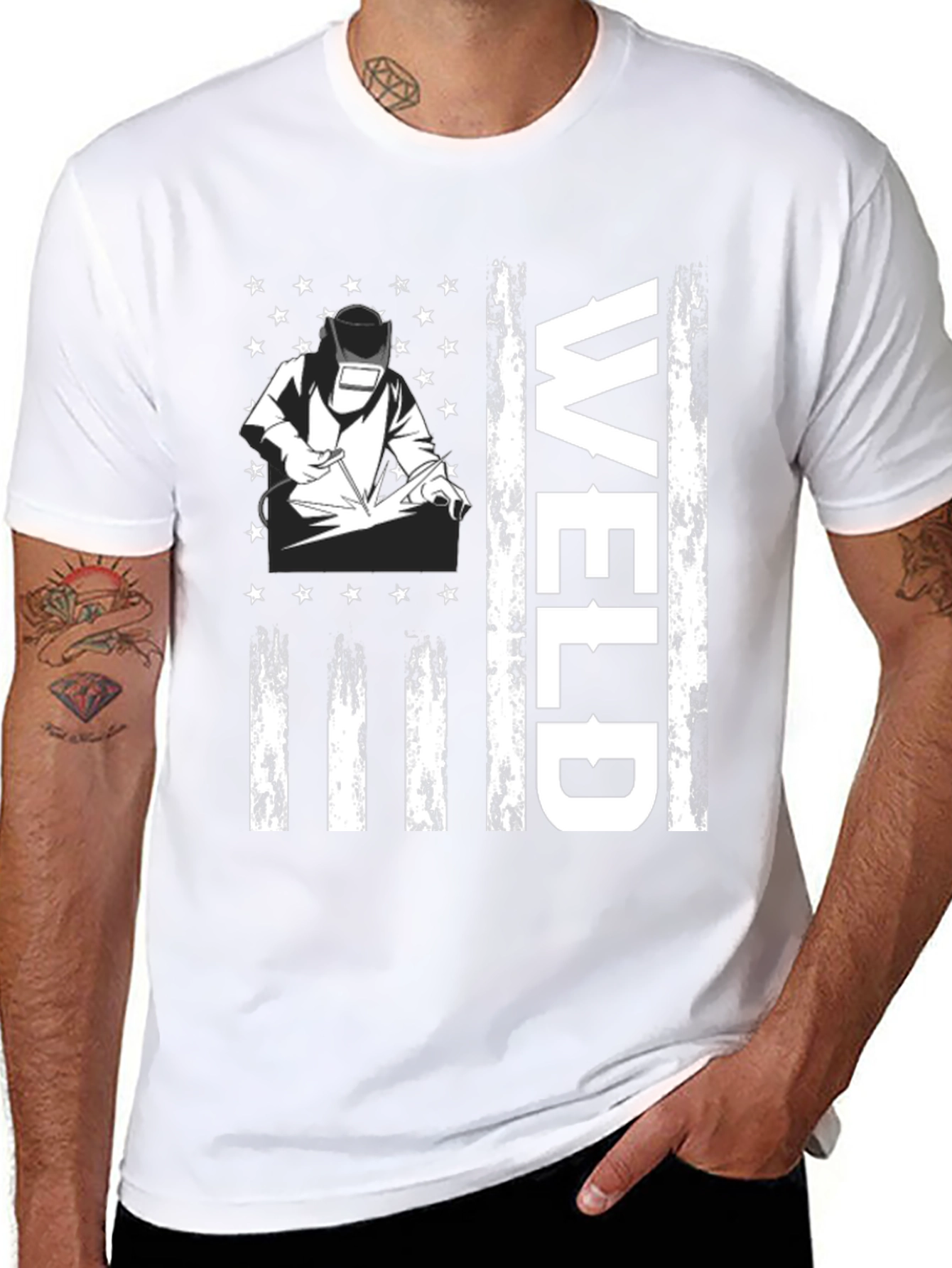 Welder American Flag Graphic Tee - Black Cotton T-Shirt