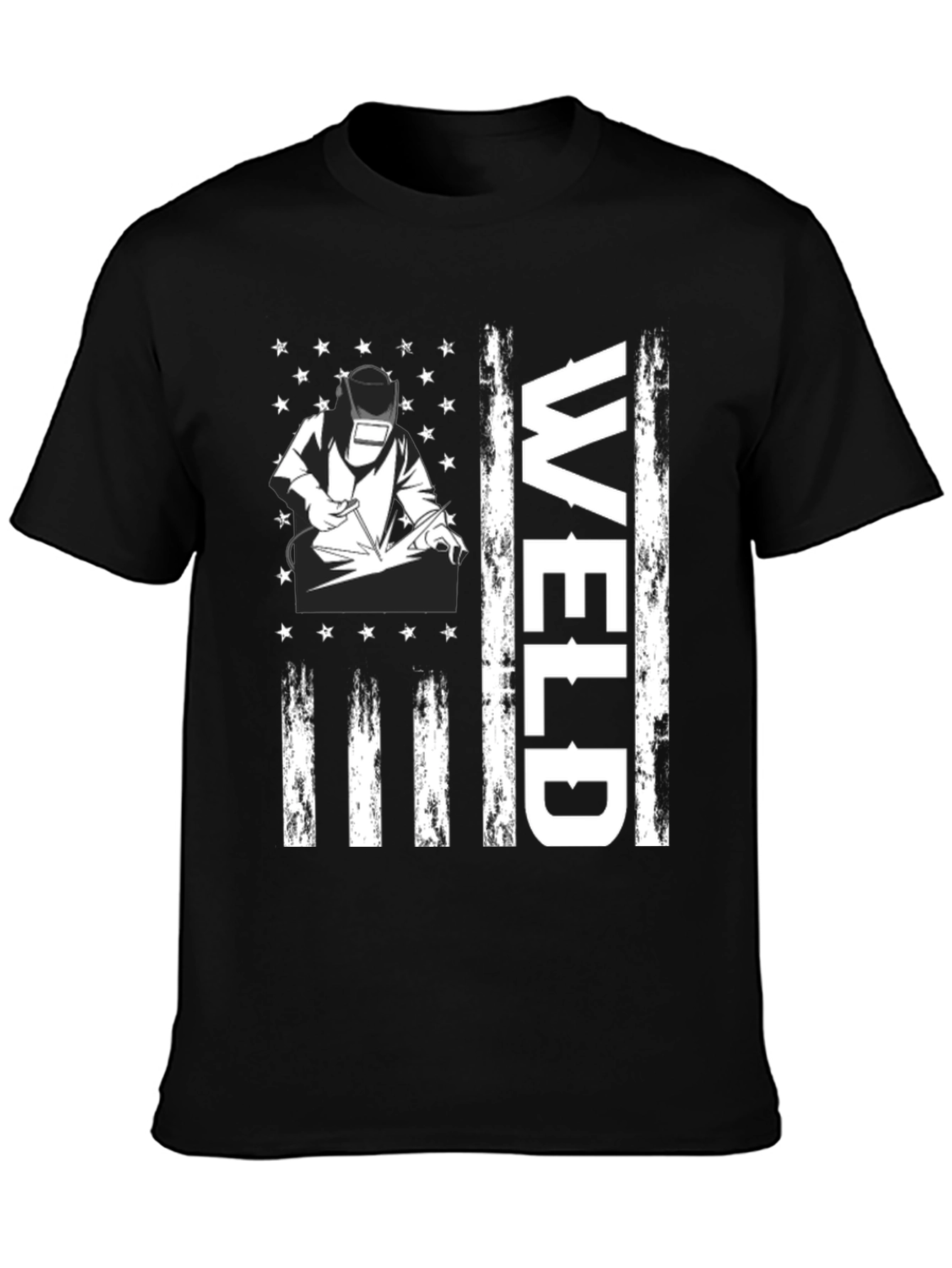 Welder American Flag Graphic Tee - Black Cotton T-Shirt