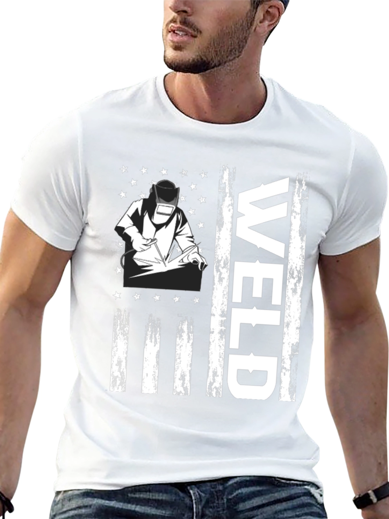 Welder American Flag Graphic Tee - Black Cotton T-Shirt