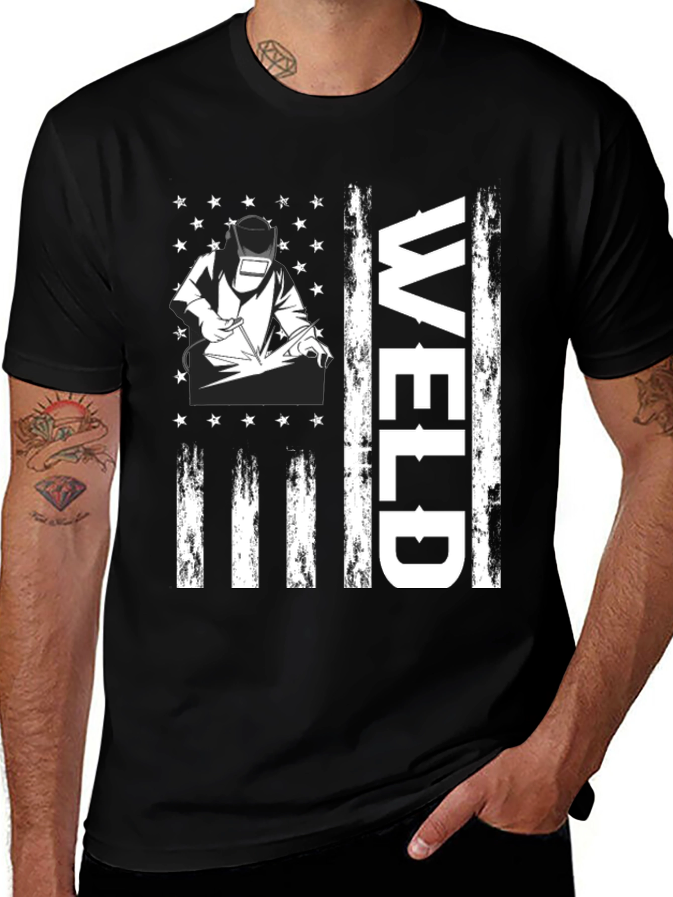 Welder American Flag Graphic Tee - Black Cotton T-Shirt