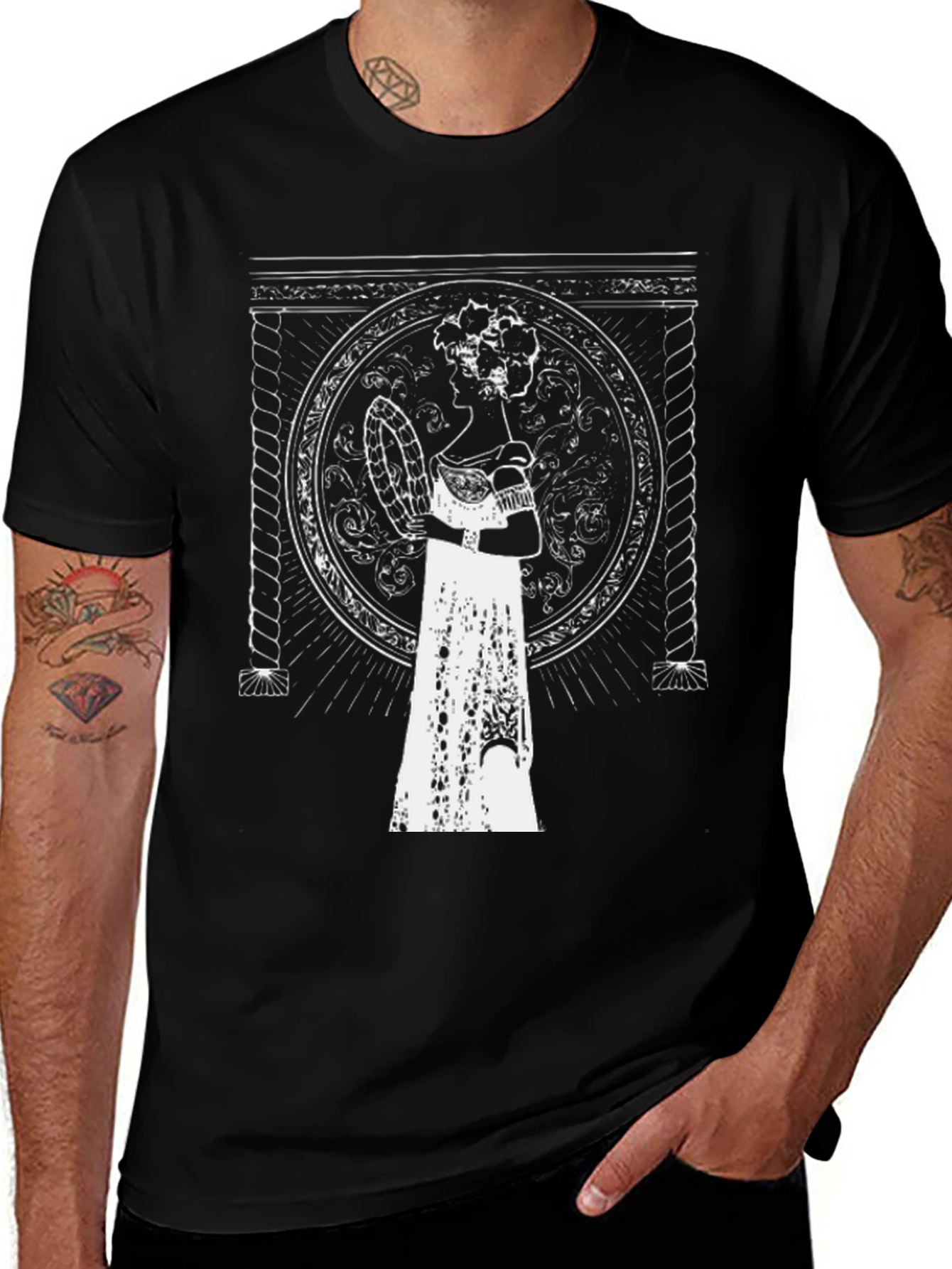Elegant Portrait Tee - Black Graphic T-Shirt