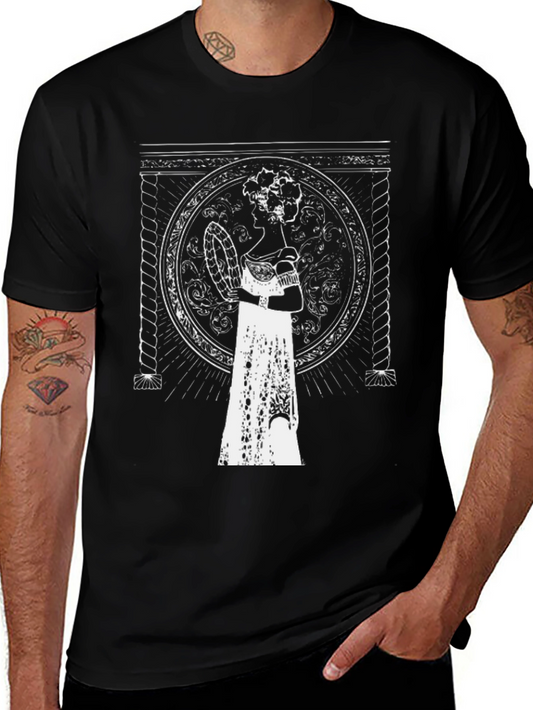 Elegant Portrait Tee - Black Graphic T-Shirt