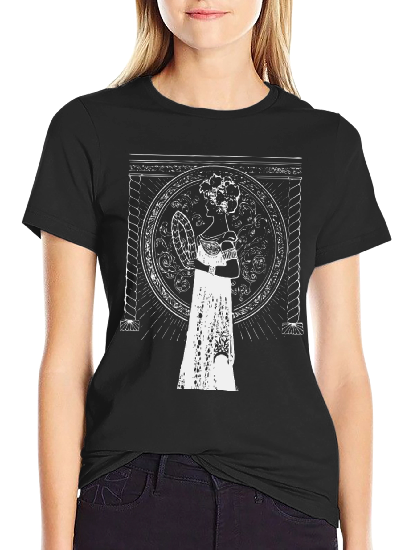 Elegant Portrait Tee - Black Graphic T-Shirt