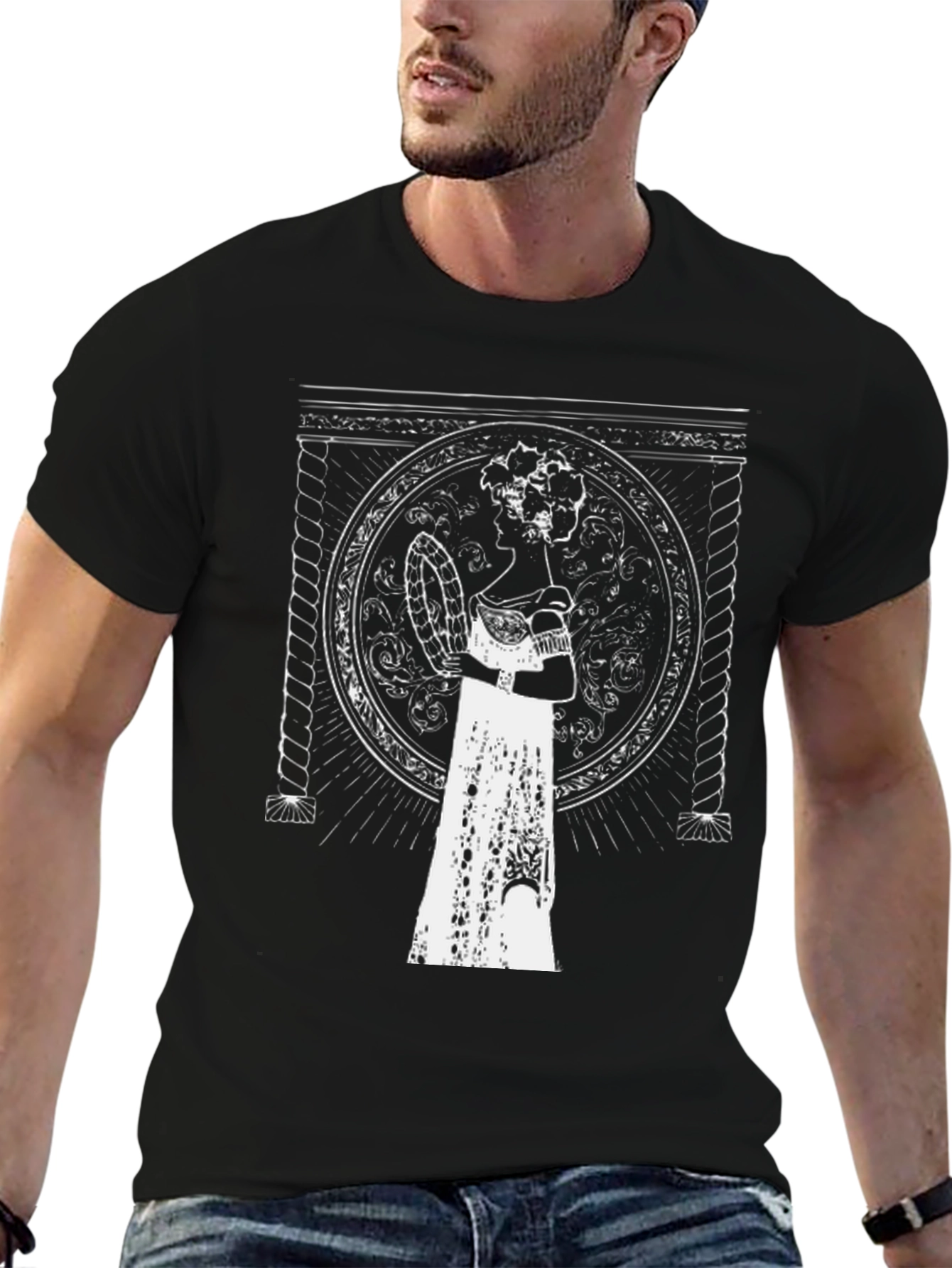 Elegant Portrait Tee - Black Graphic T-Shirt