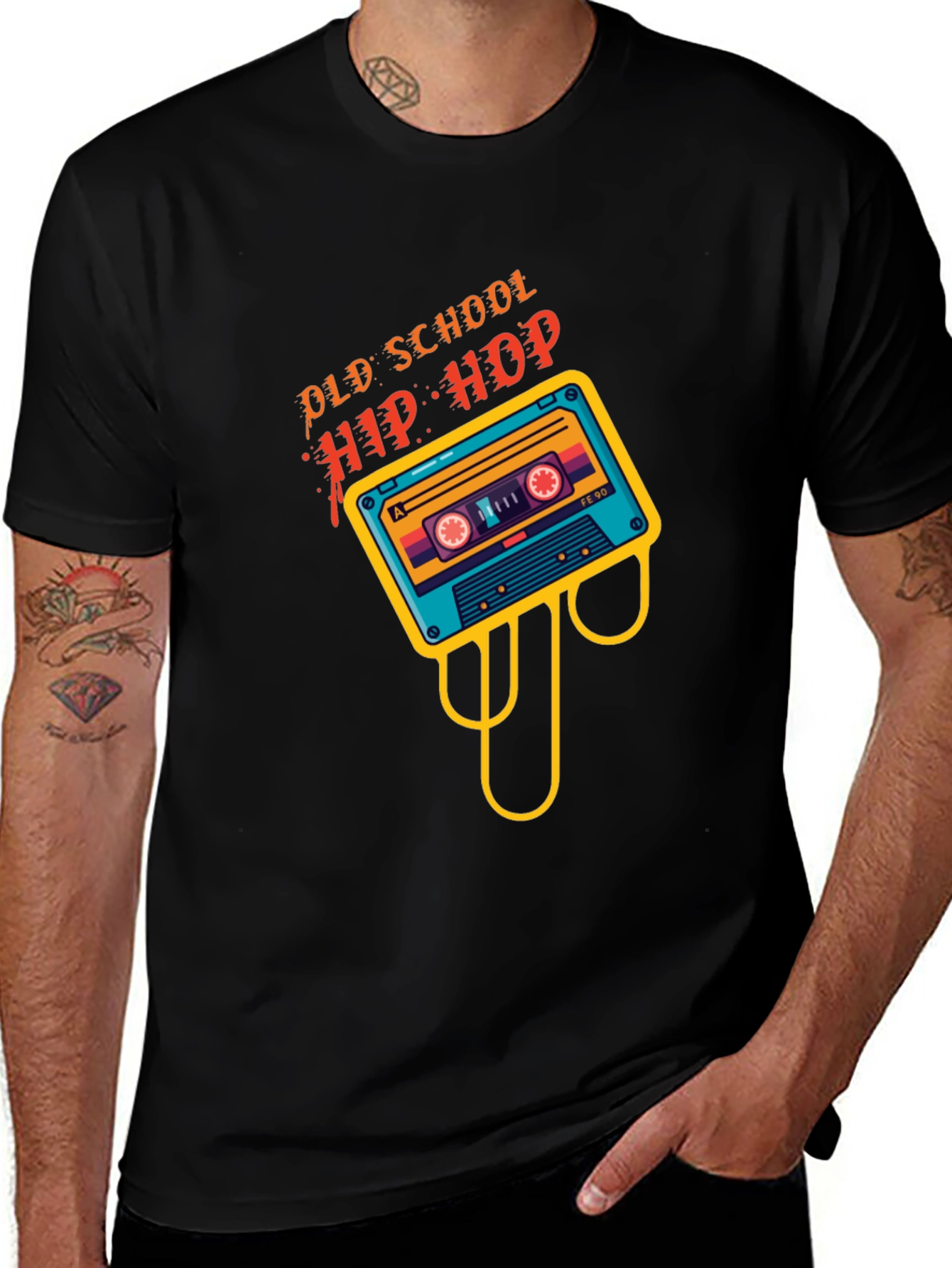 Old School Hip Hop Cassette Graphic Tee - Black