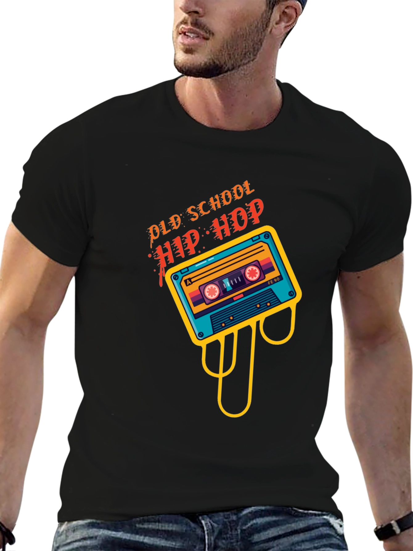 Old School Hip Hop Cassette Graphic Tee - Black