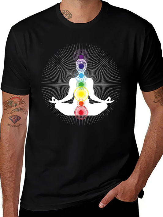 Chakra Meditation Graphic Black T-Shirt