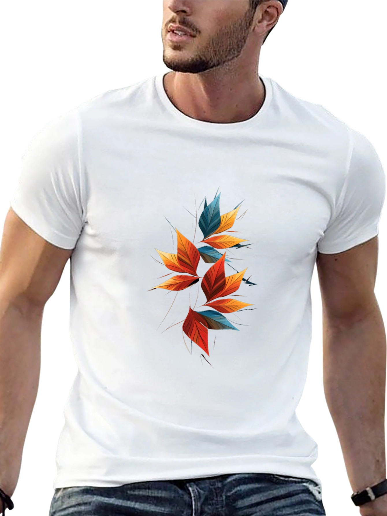 Modern Abstract Leaf Design Black T-Shirt