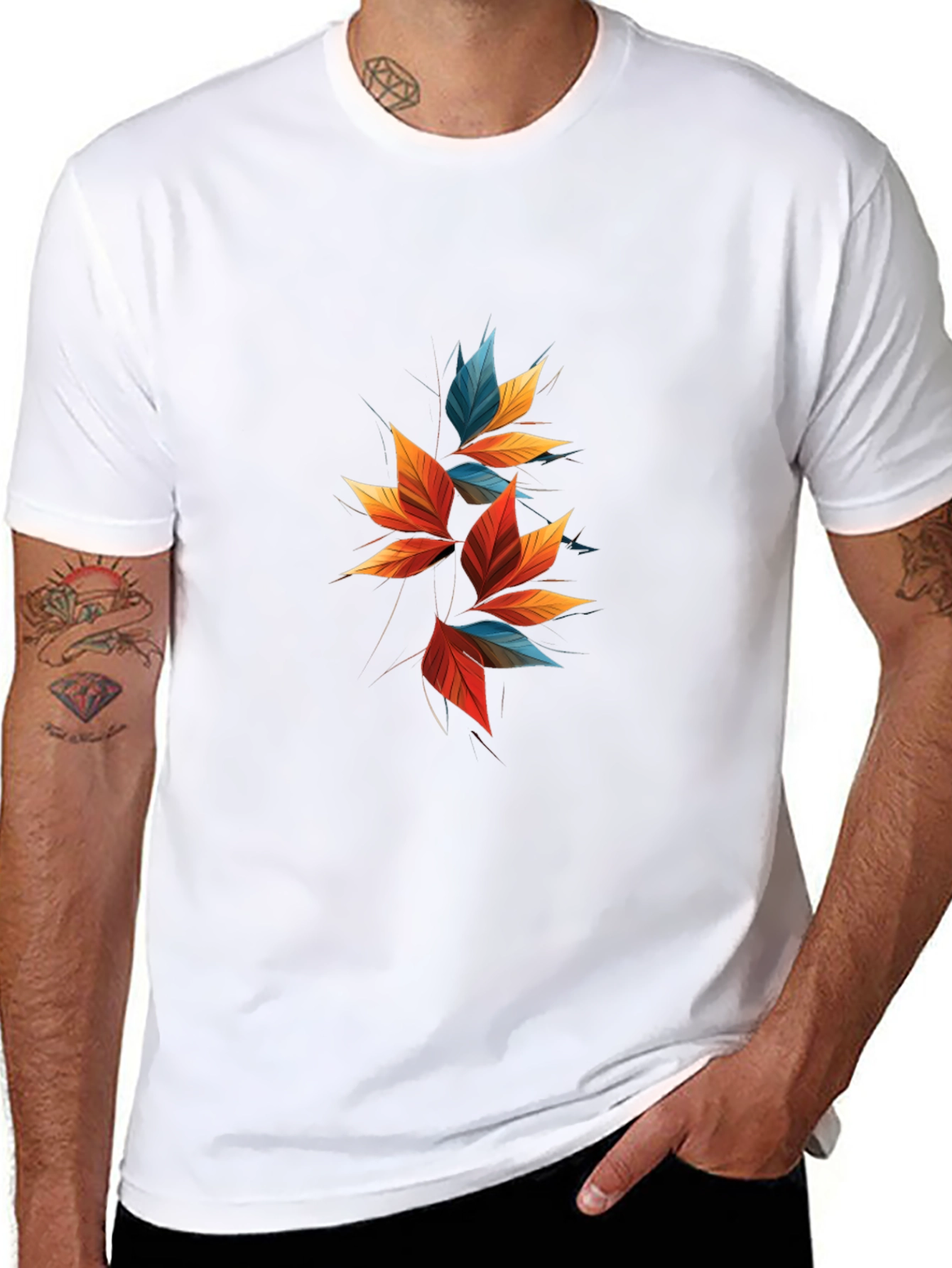Modern Abstract Leaf Design Black T-Shirt