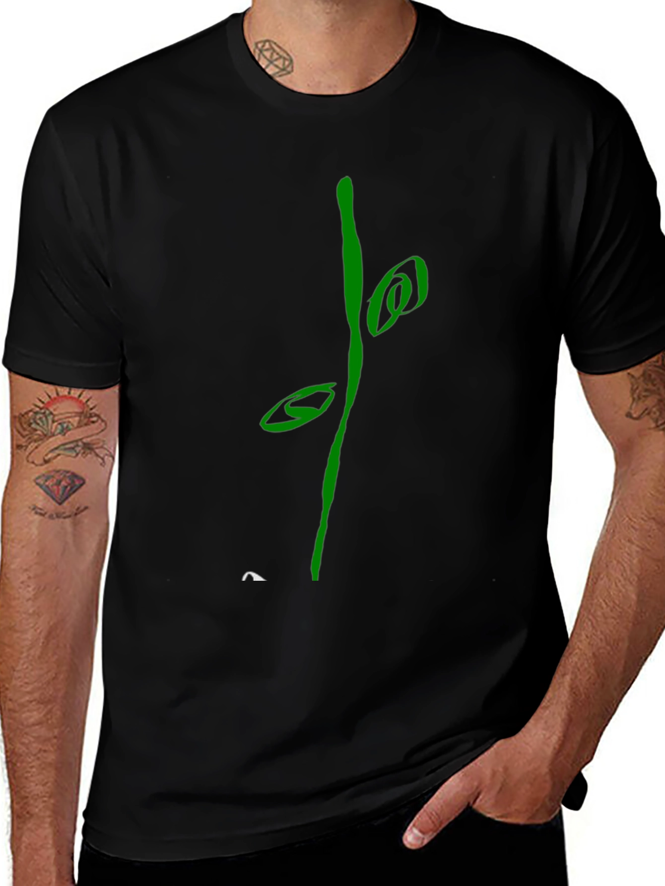 Abstract Green Graphic Black T-Shirt