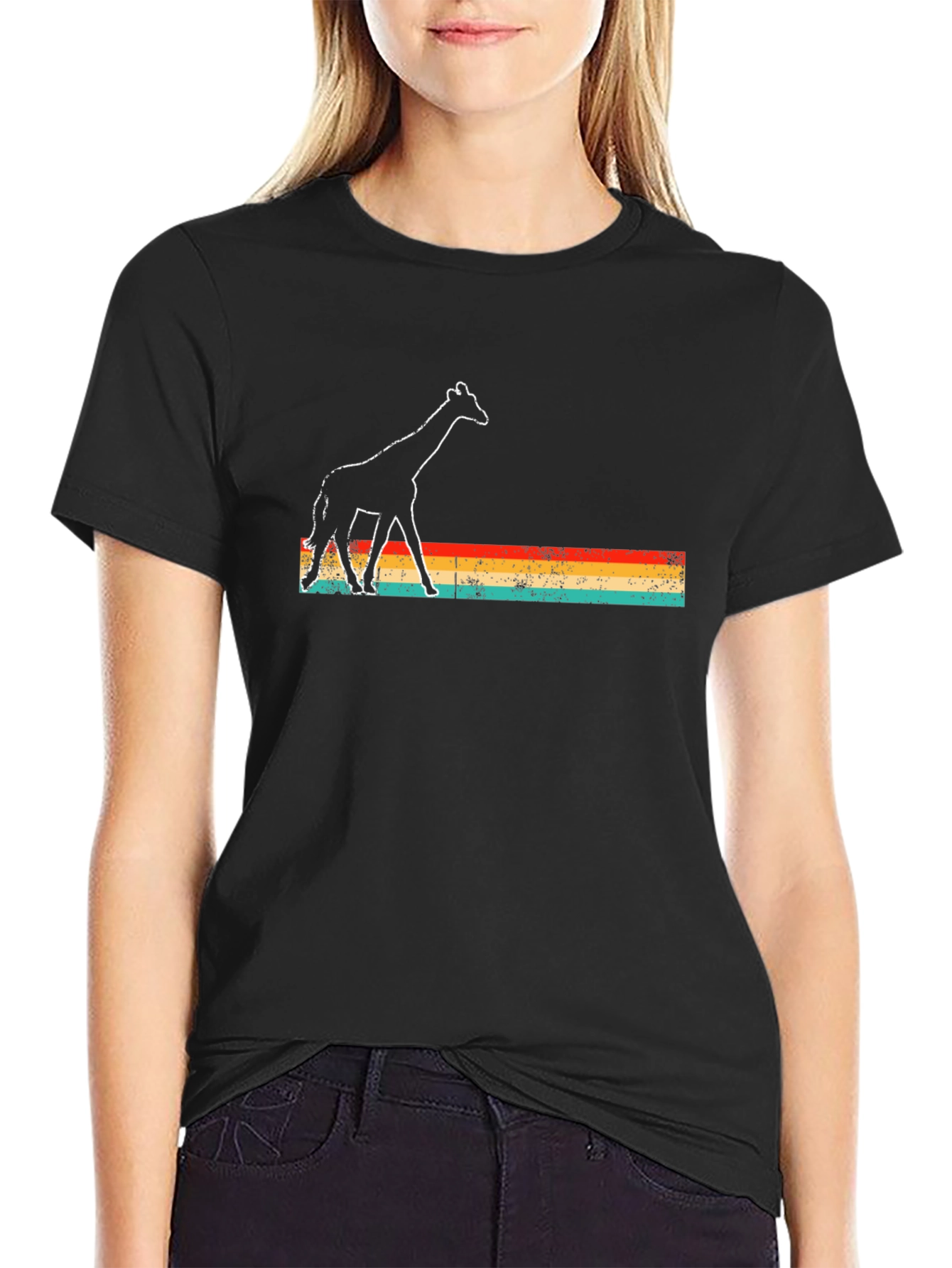 Retro Giraffe Graphic T-Shirt - Unisex Black Tee