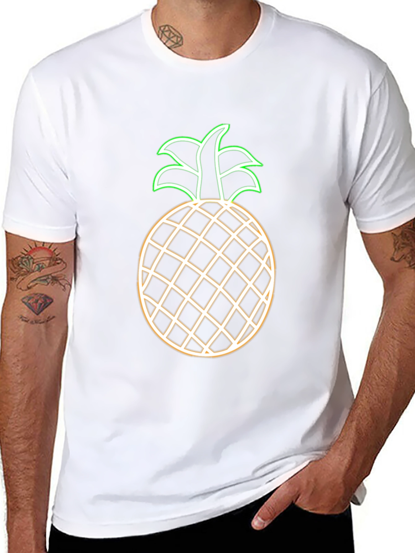 Neon Pineapple Graphic Tee - Black Casual T-Shirt