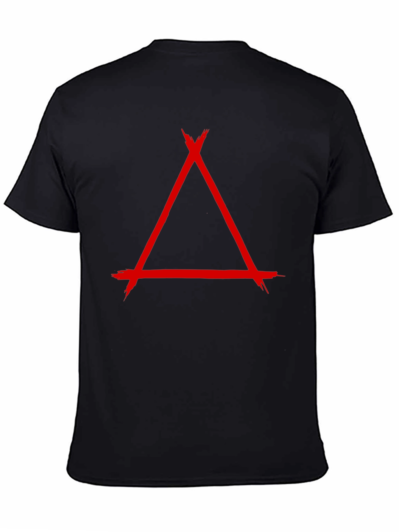 Geometric Red Triangle Graphic Print Black T-Shirt