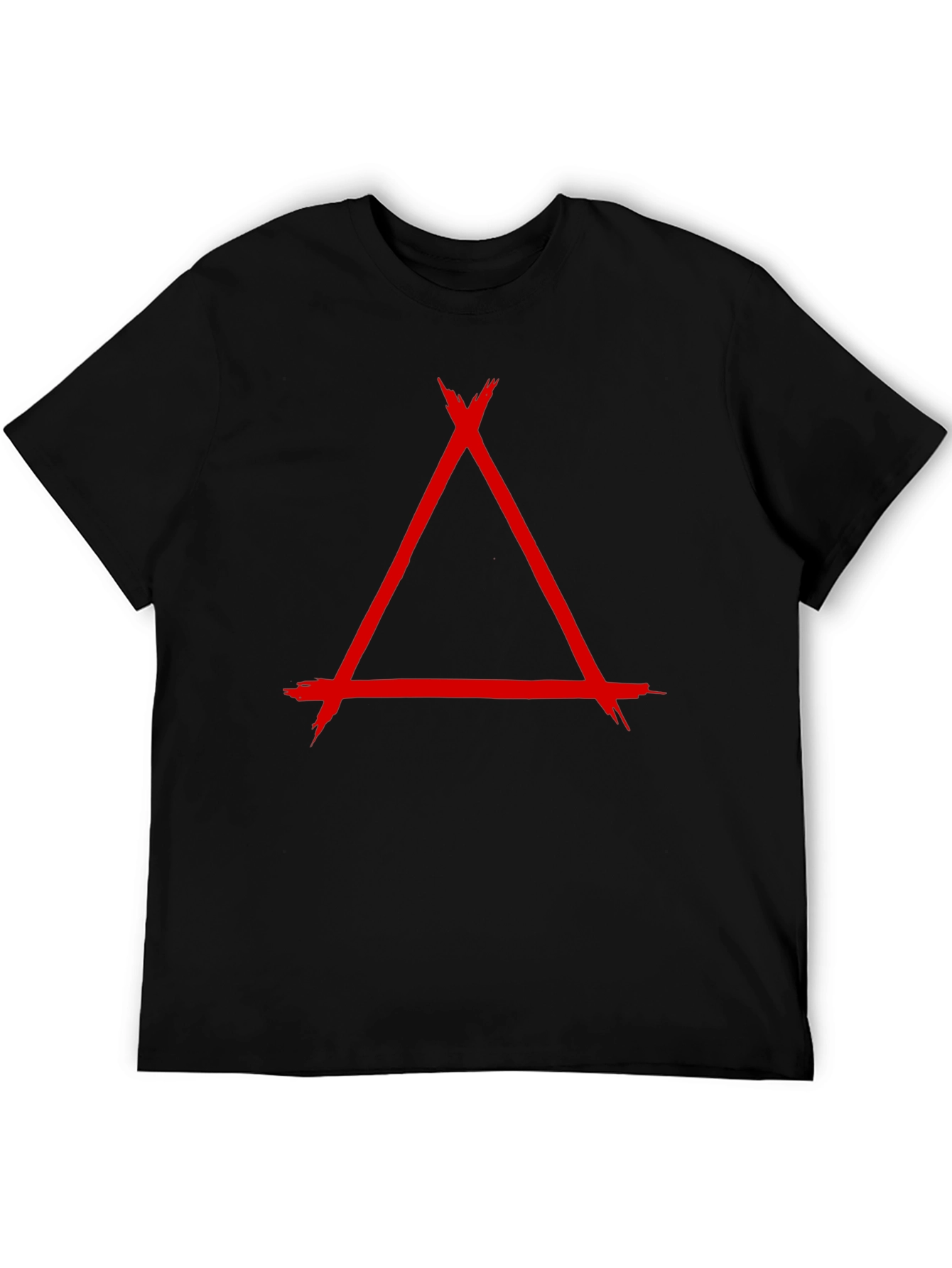 Geometric Red Triangle Graphic Print Black T-Shirt