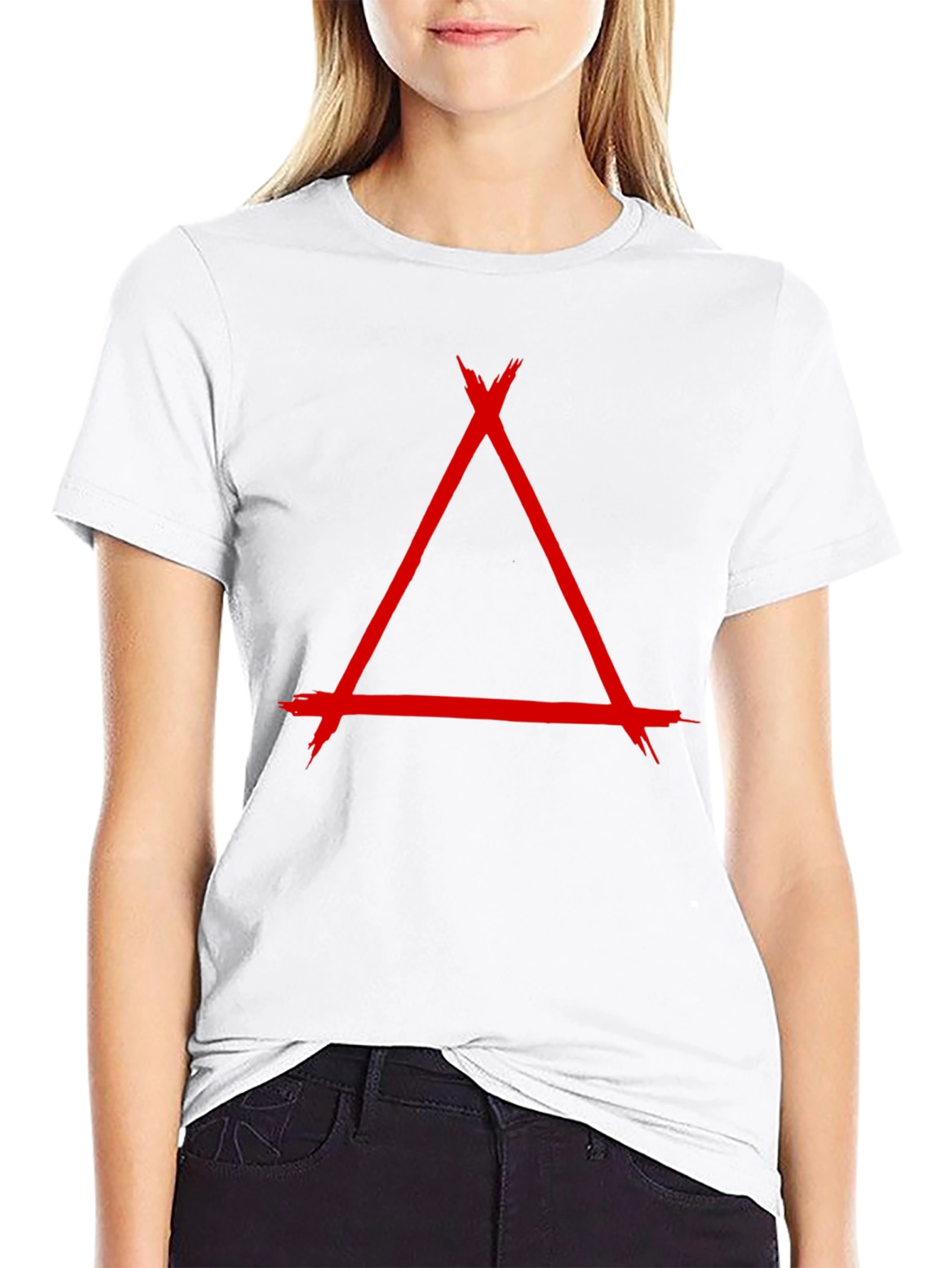 Geometric Red Triangle Graphic Print Black T-Shirt