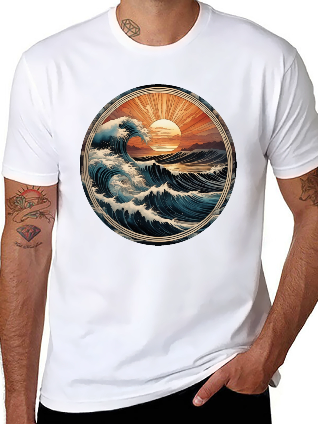 Ocean Wave Graphic Tee - Black Cotton Comfort