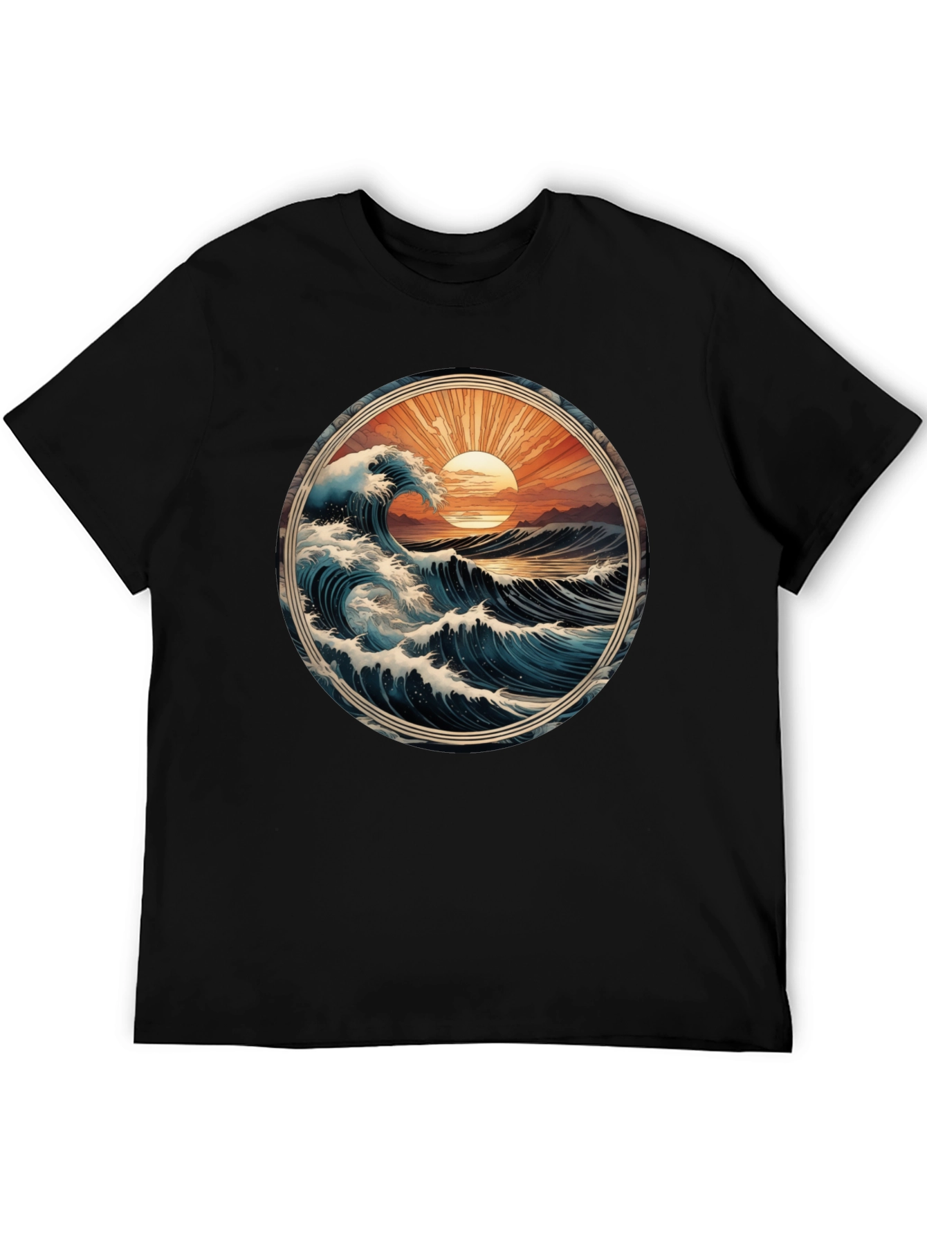 Ocean Wave Graphic Tee - Black Cotton Comfort
