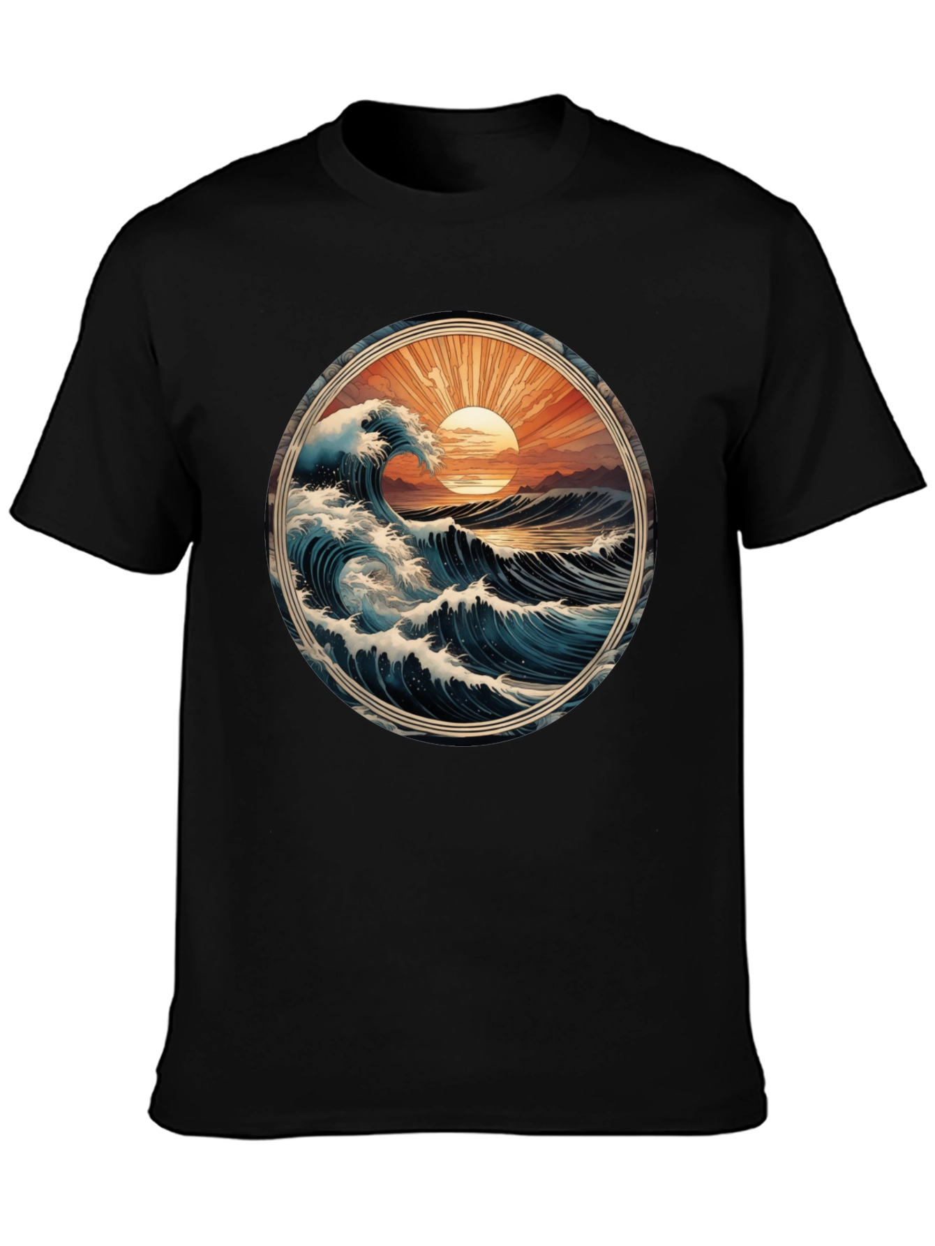Ocean Wave Graphic Tee - Black Cotton Comfort