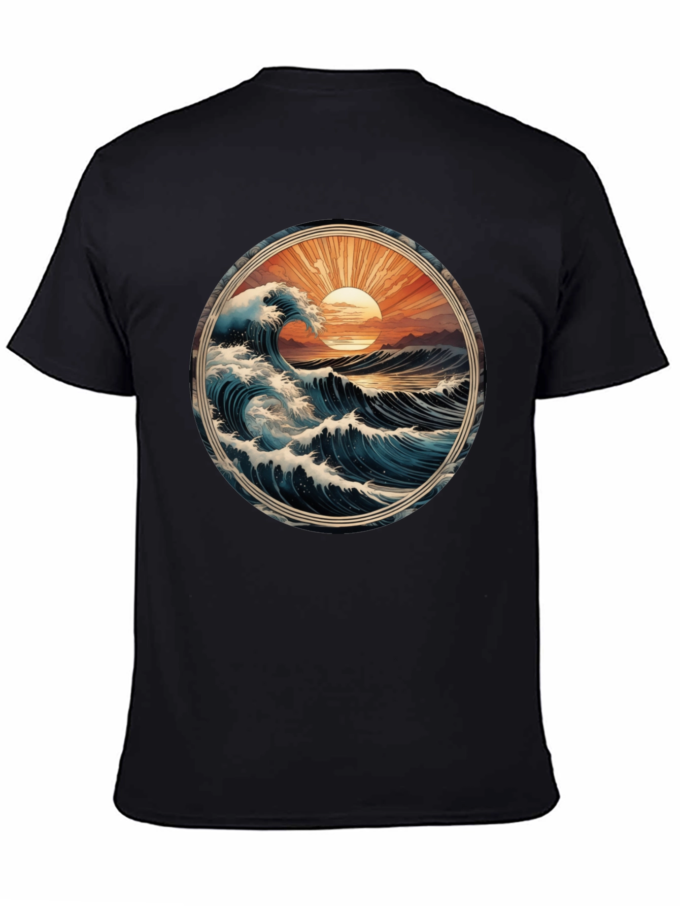 Ocean Wave Graphic Tee - Black Cotton Comfort