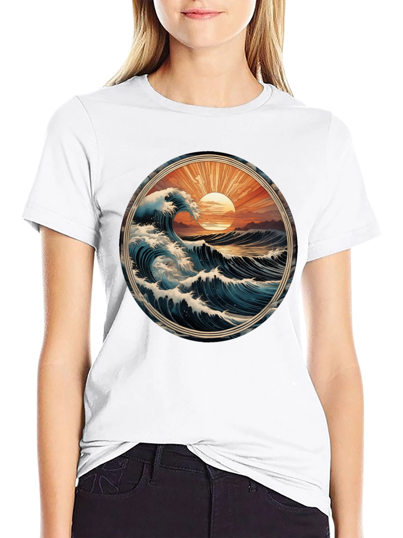 Ocean Wave Graphic Tee - Black Cotton Comfort