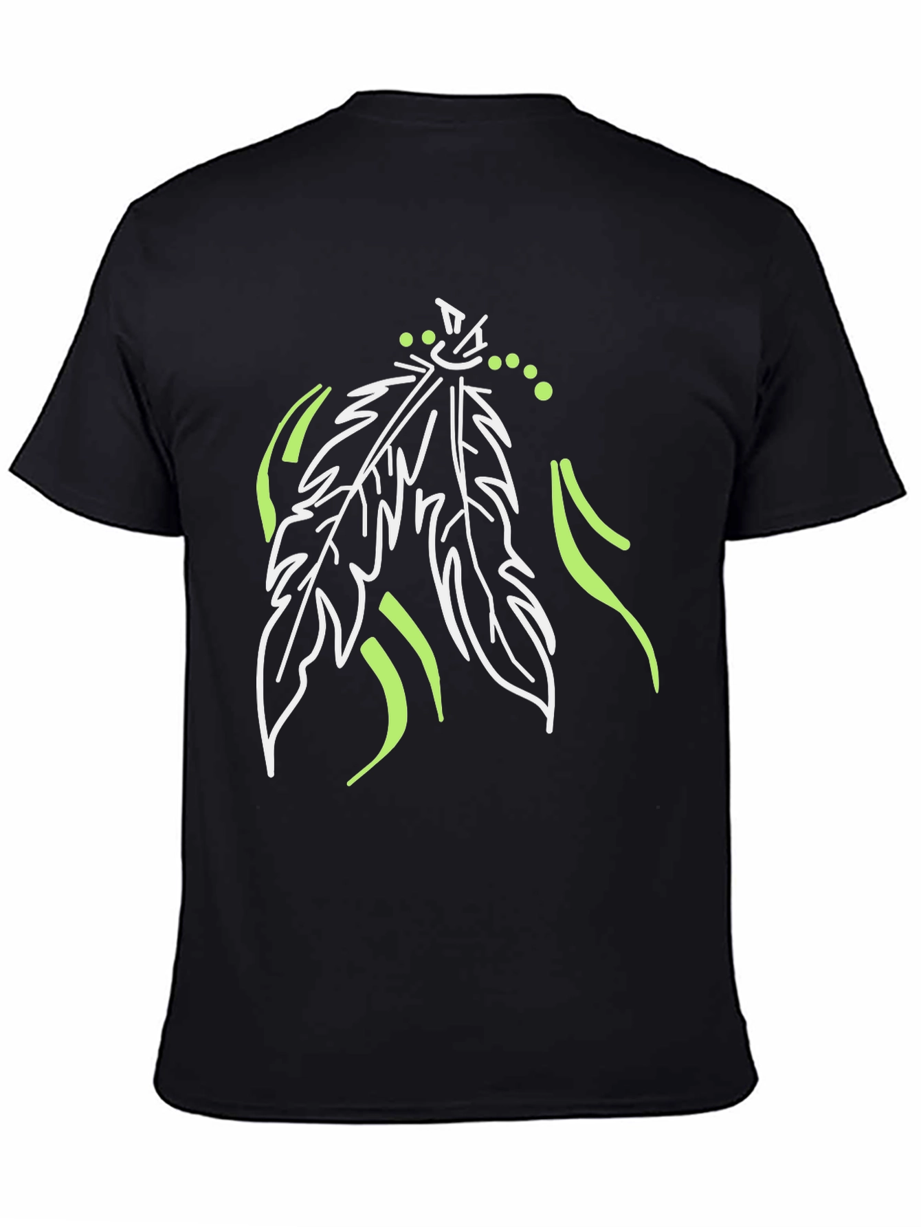 Unique Feather Design Black T-Shirt