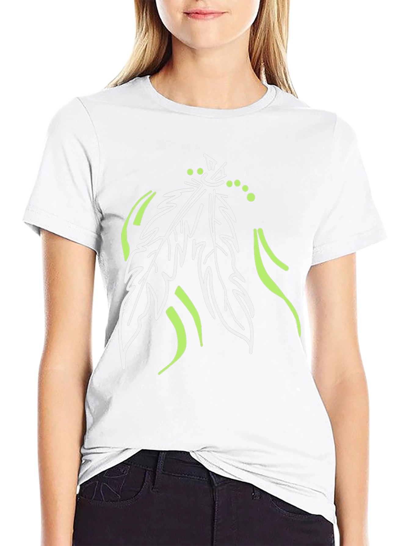Unique Feather Design Black T-Shirt