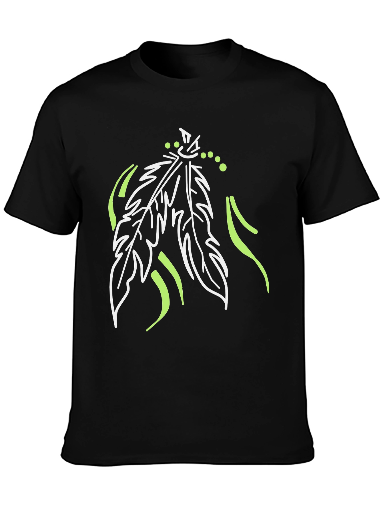 Unique Feather Design Black T-Shirt
