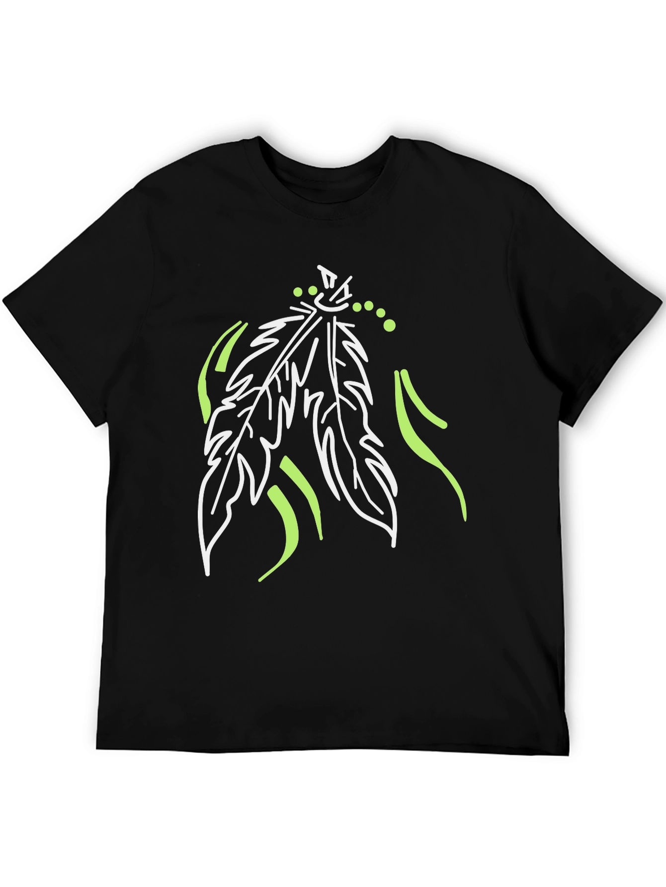 Unique Feather Design Black T-Shirt