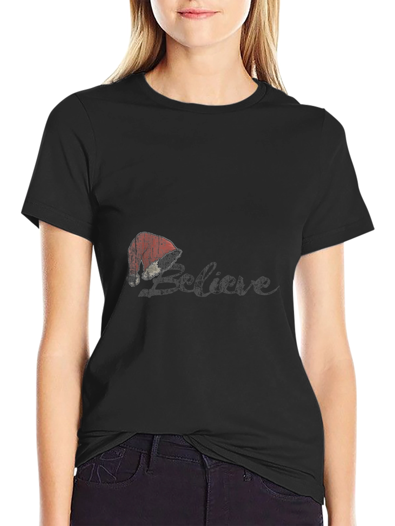Believe Santa Hat Graphic T-Shirt