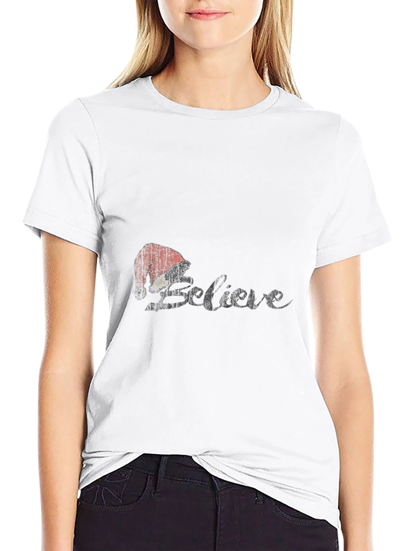 Believe Santa Hat Graphic T-Shirt