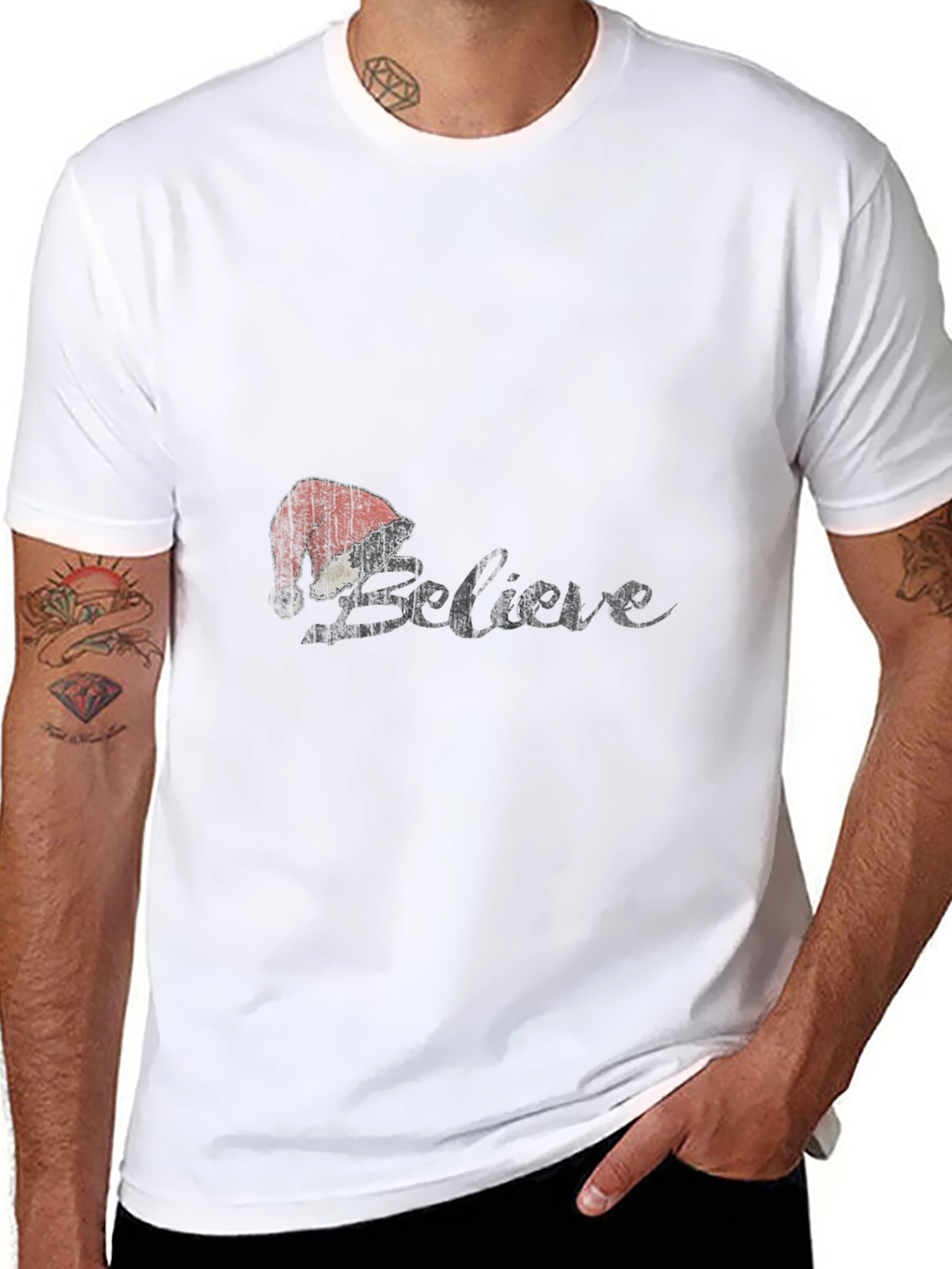 Believe Santa Hat Graphic T-Shirt
