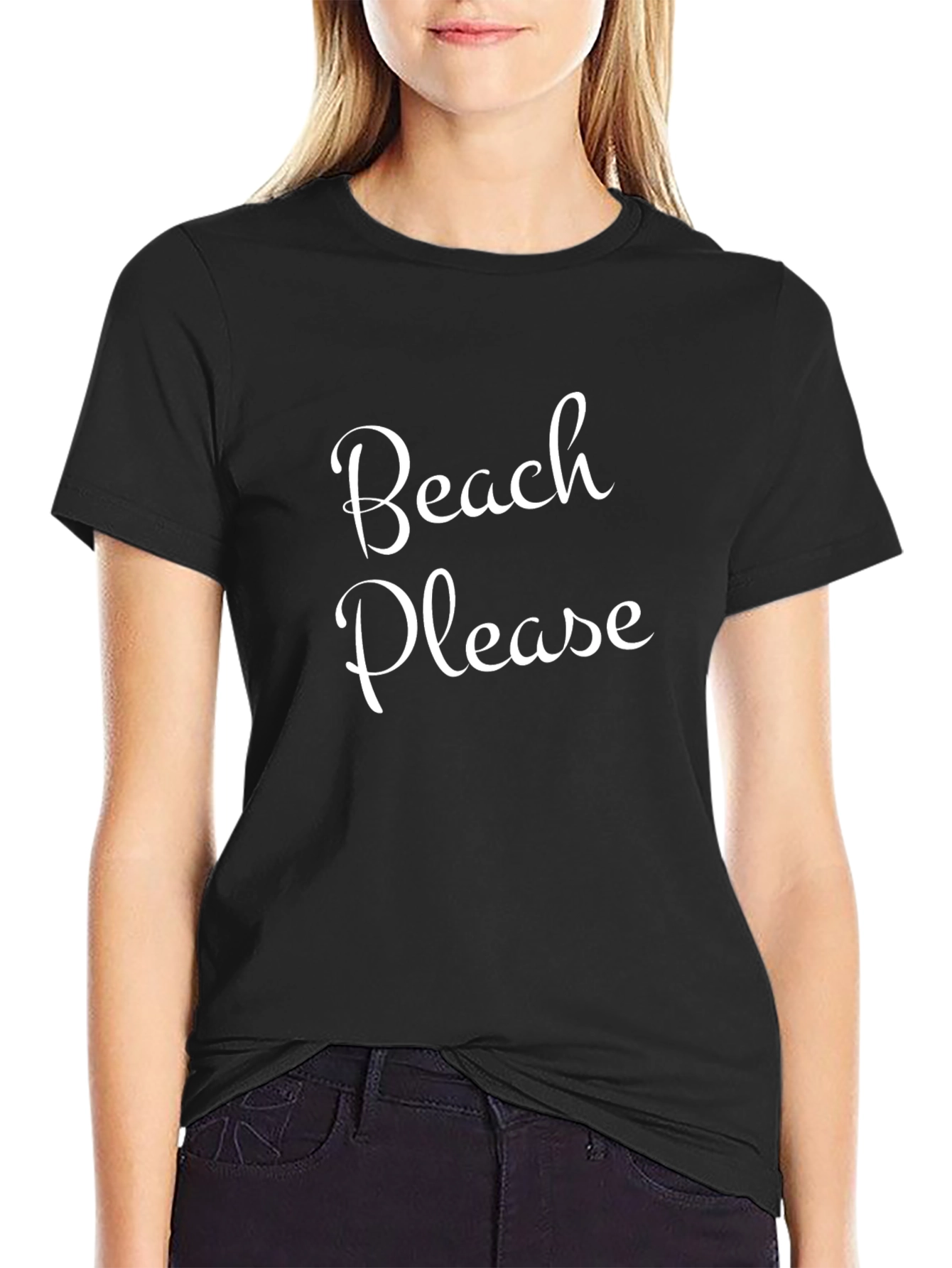 Beach Please Graphic Tee - Black Cotton T-Shirt