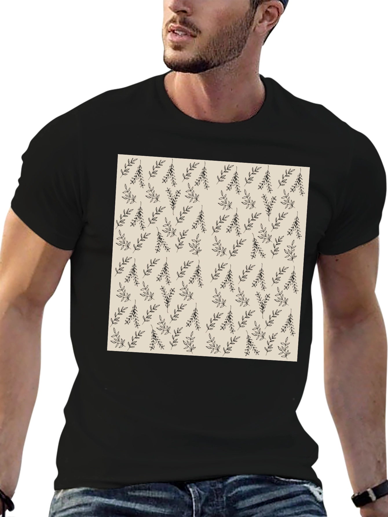 Black Tee with Botanical Print