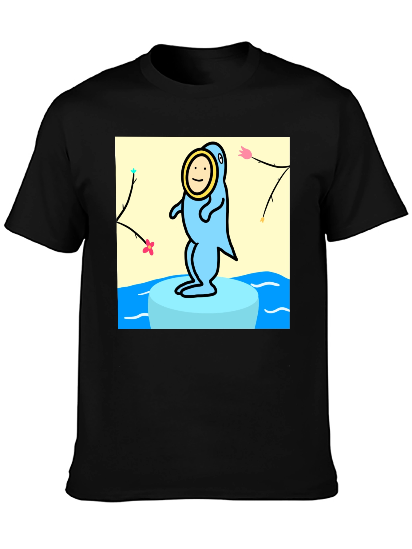 Cartoon Seal Graphic Tee - Black Cotton Casual Top