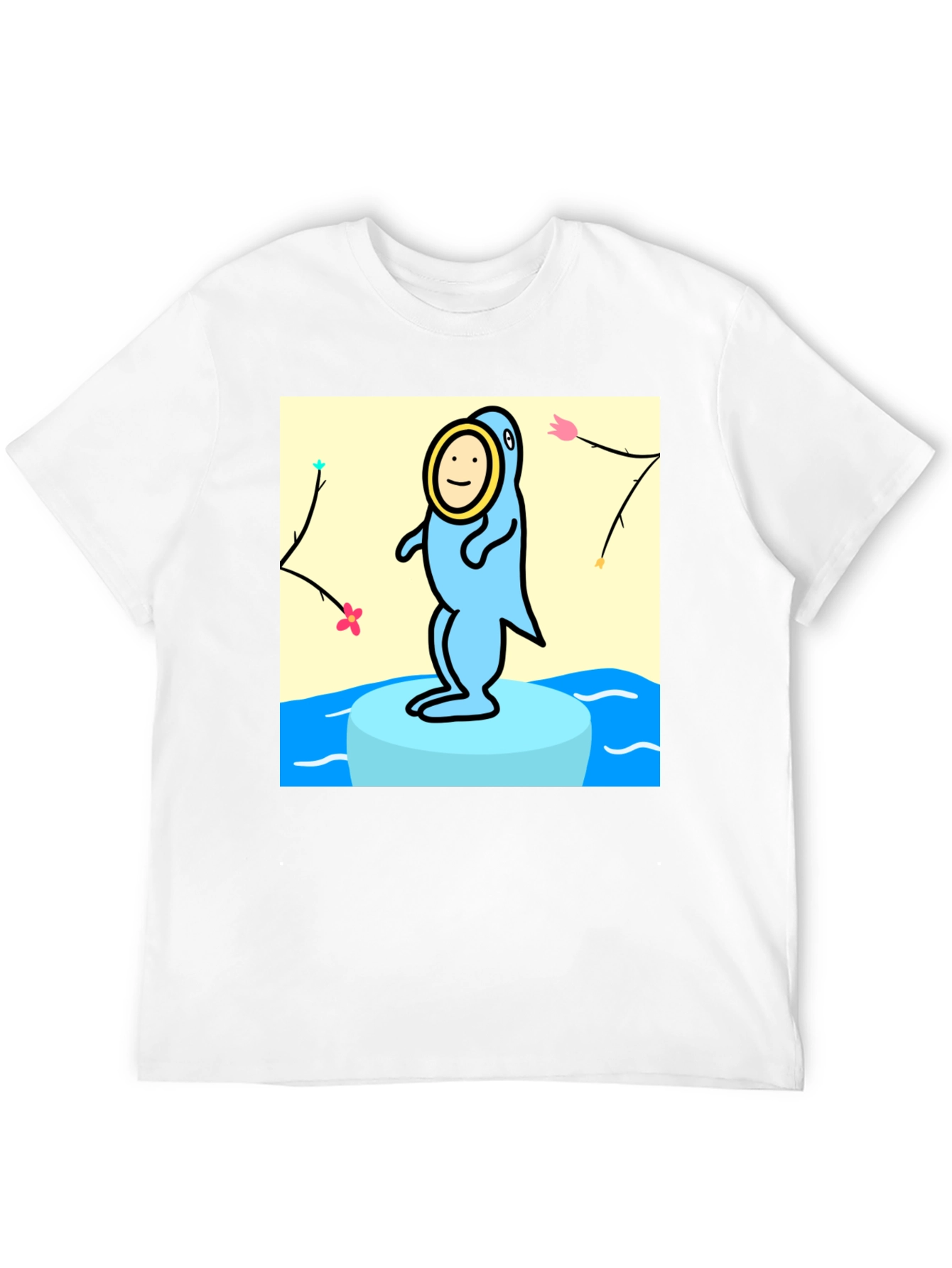 Cartoon Seal Graphic Tee - Black Cotton Casual Top