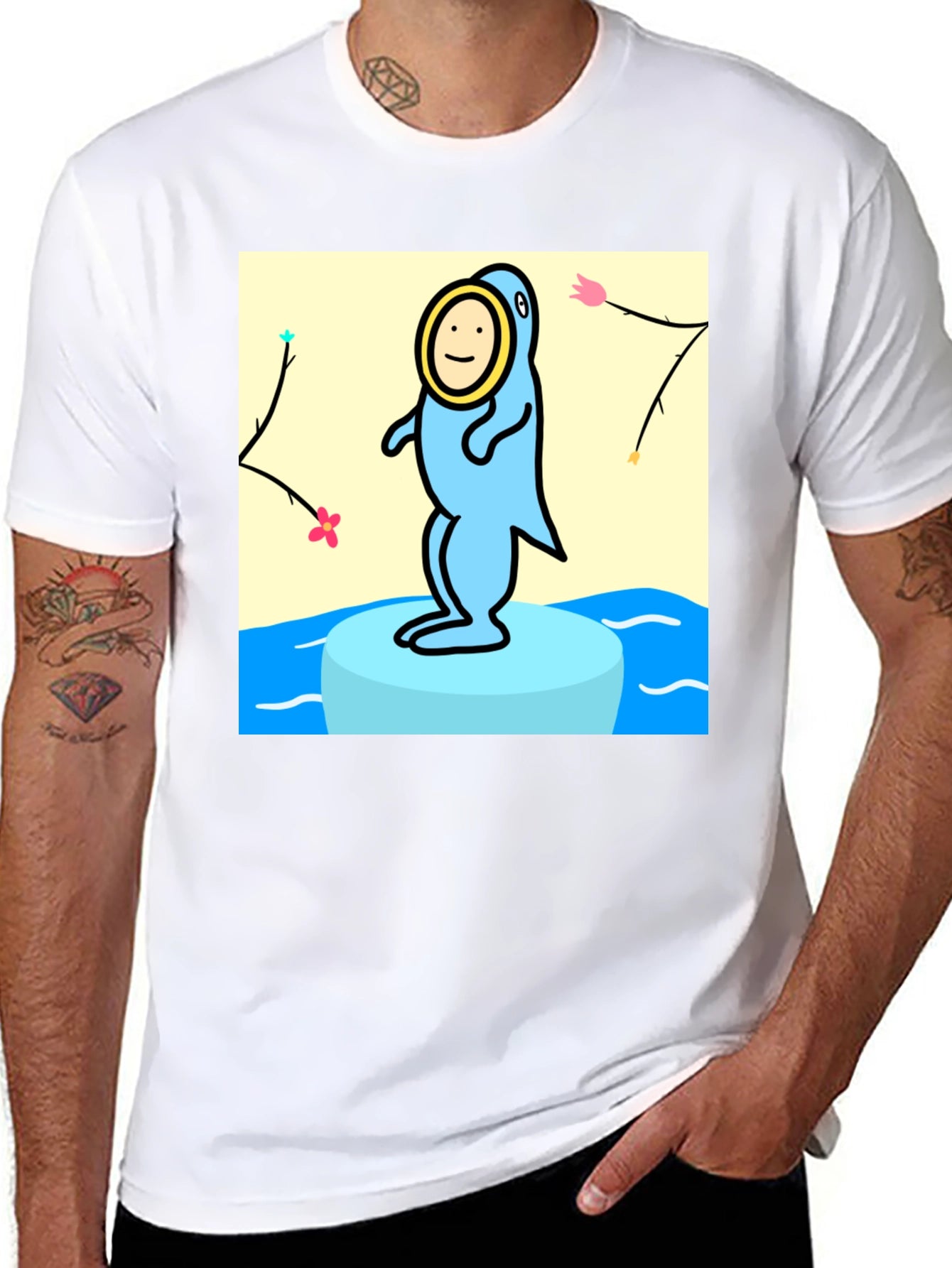Cartoon Seal Graphic Tee - Black Cotton Casual Top
