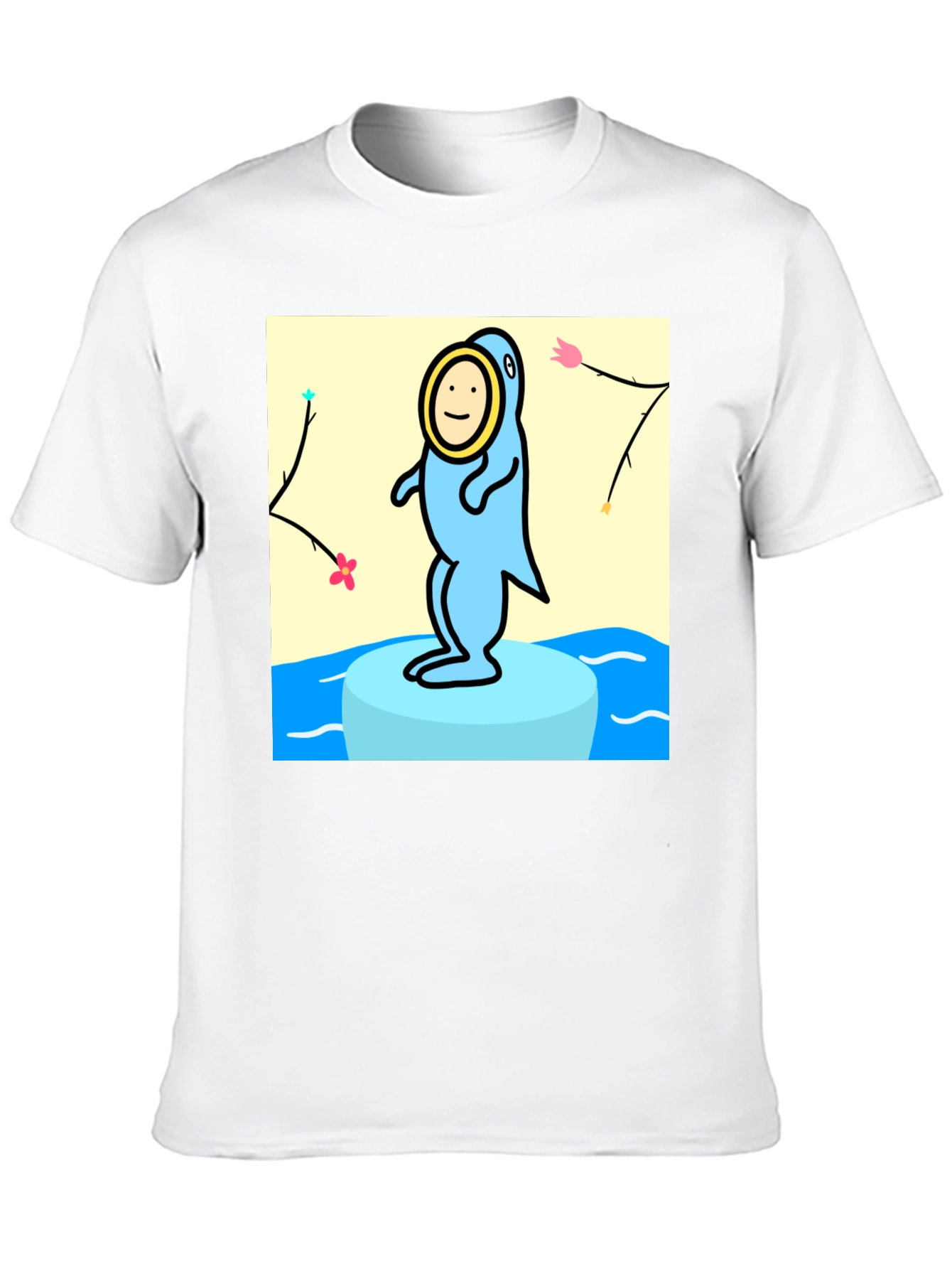 Cartoon Seal Graphic Tee - Black Cotton Casual Top