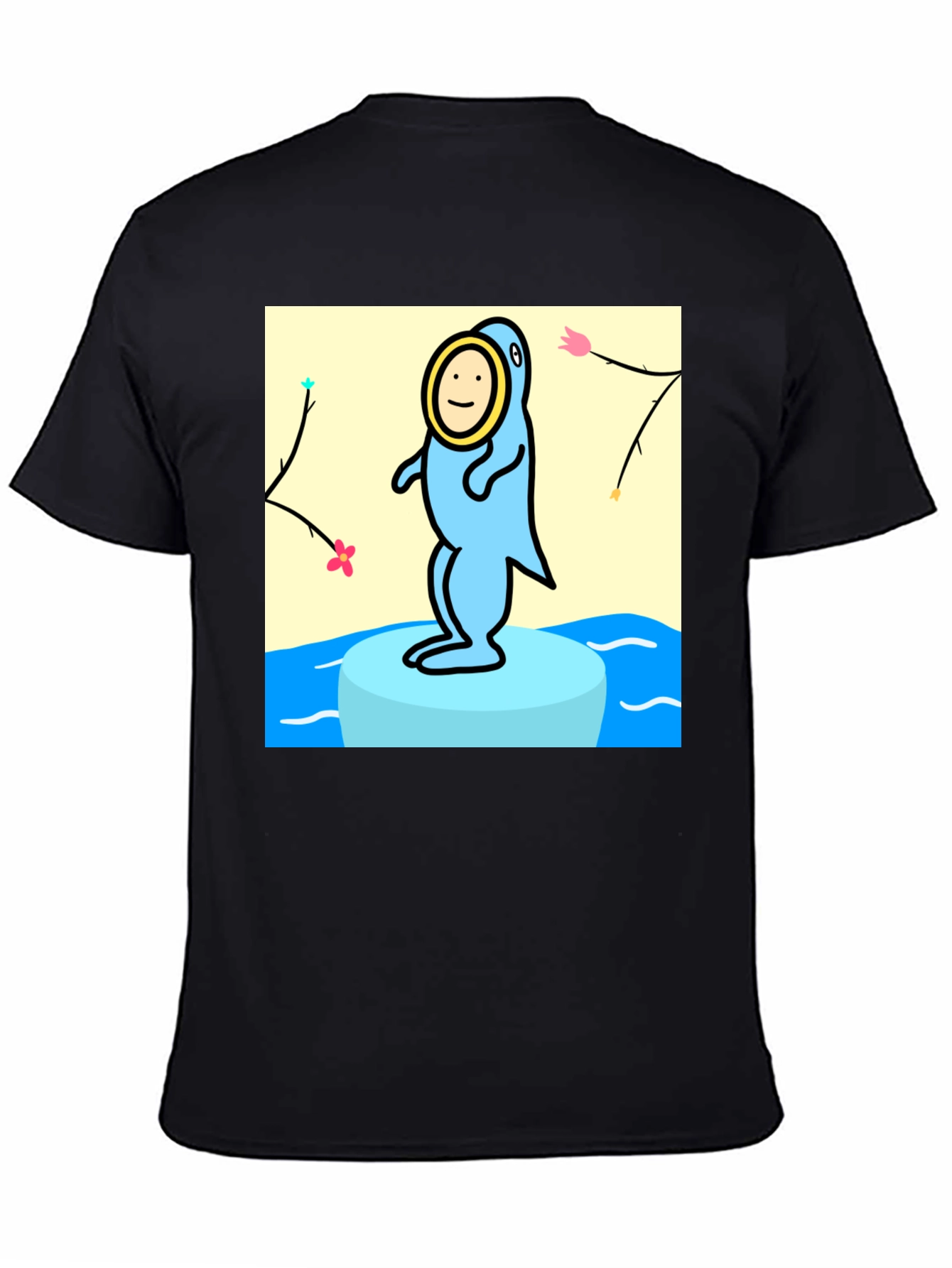 Cartoon Seal Graphic Tee - Black Cotton Casual Top