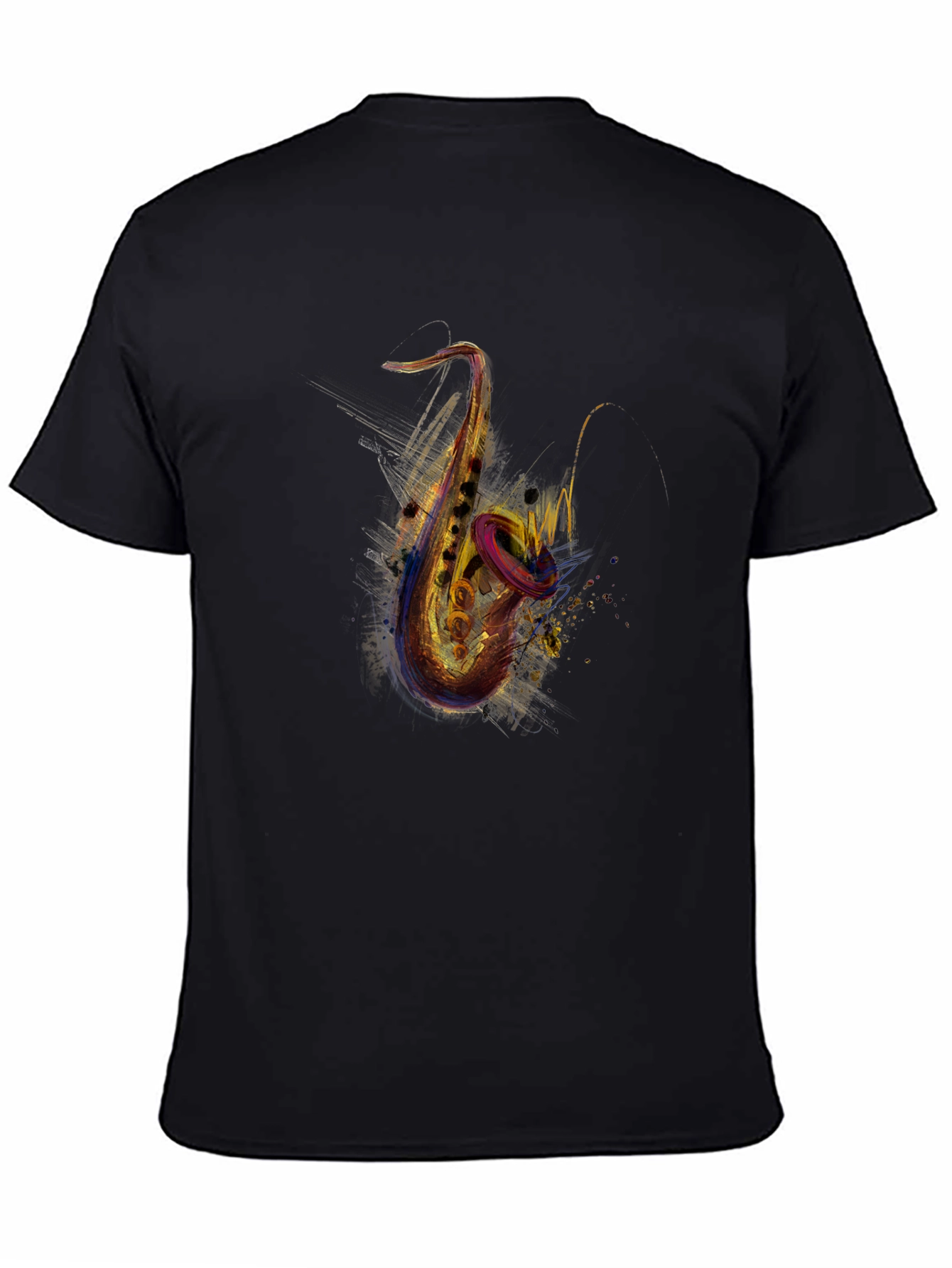 Saxophone Graphic Print Black T-Shirt