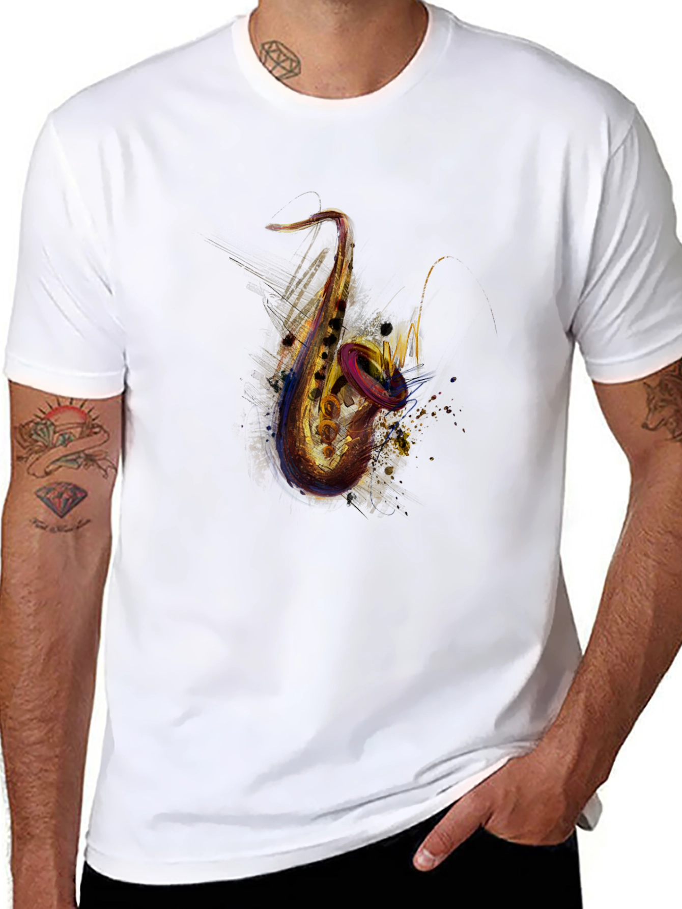 Saxophone Graphic Print Black T-Shirt
