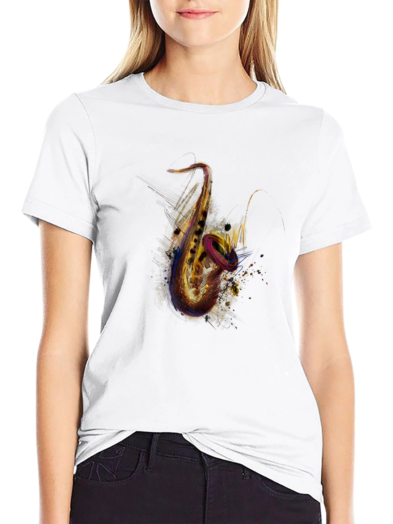 Saxophone Graphic Print Black T-Shirt