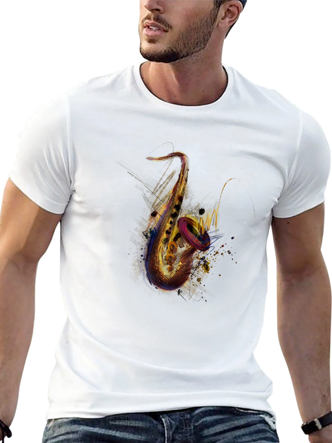 Saxophone Graphic Print Black T-Shirt