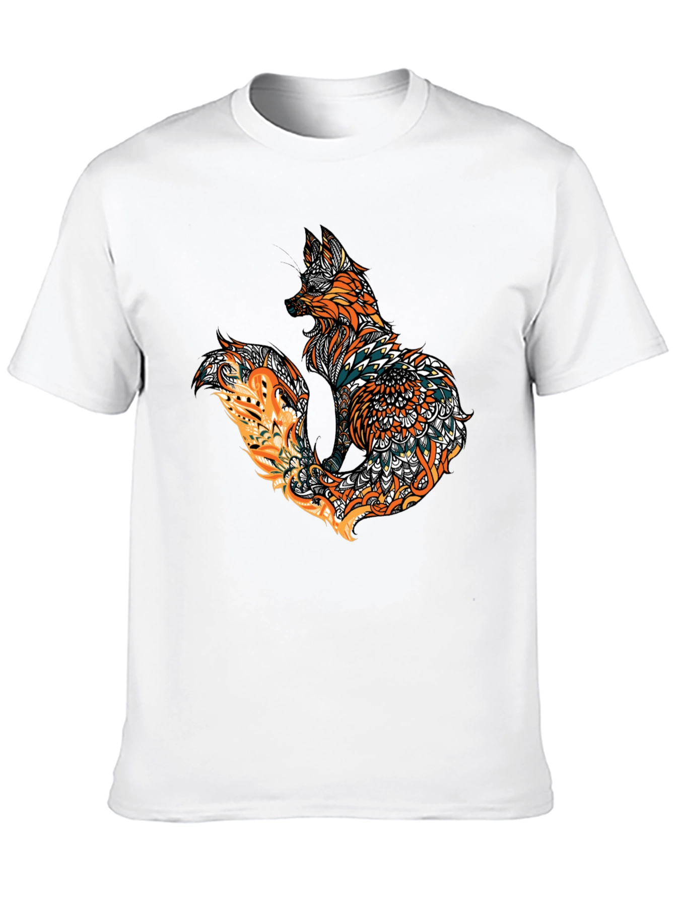 Fox Mandala Graphic Print Mens Black T-Shirt