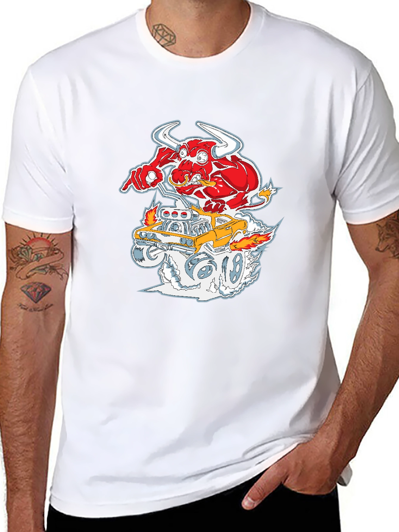 Cartoon Bull Hotrod T-Shirt