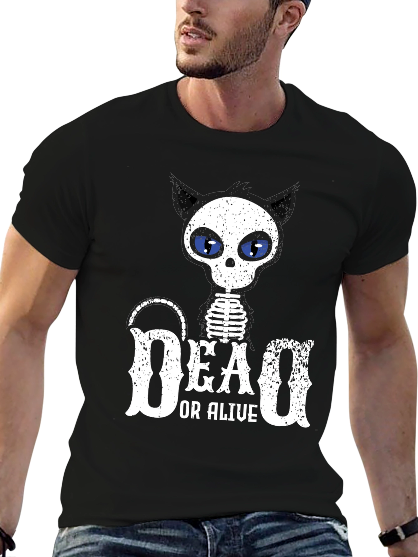 Dead or Alive Cat Skeleton Black T-Shirt
