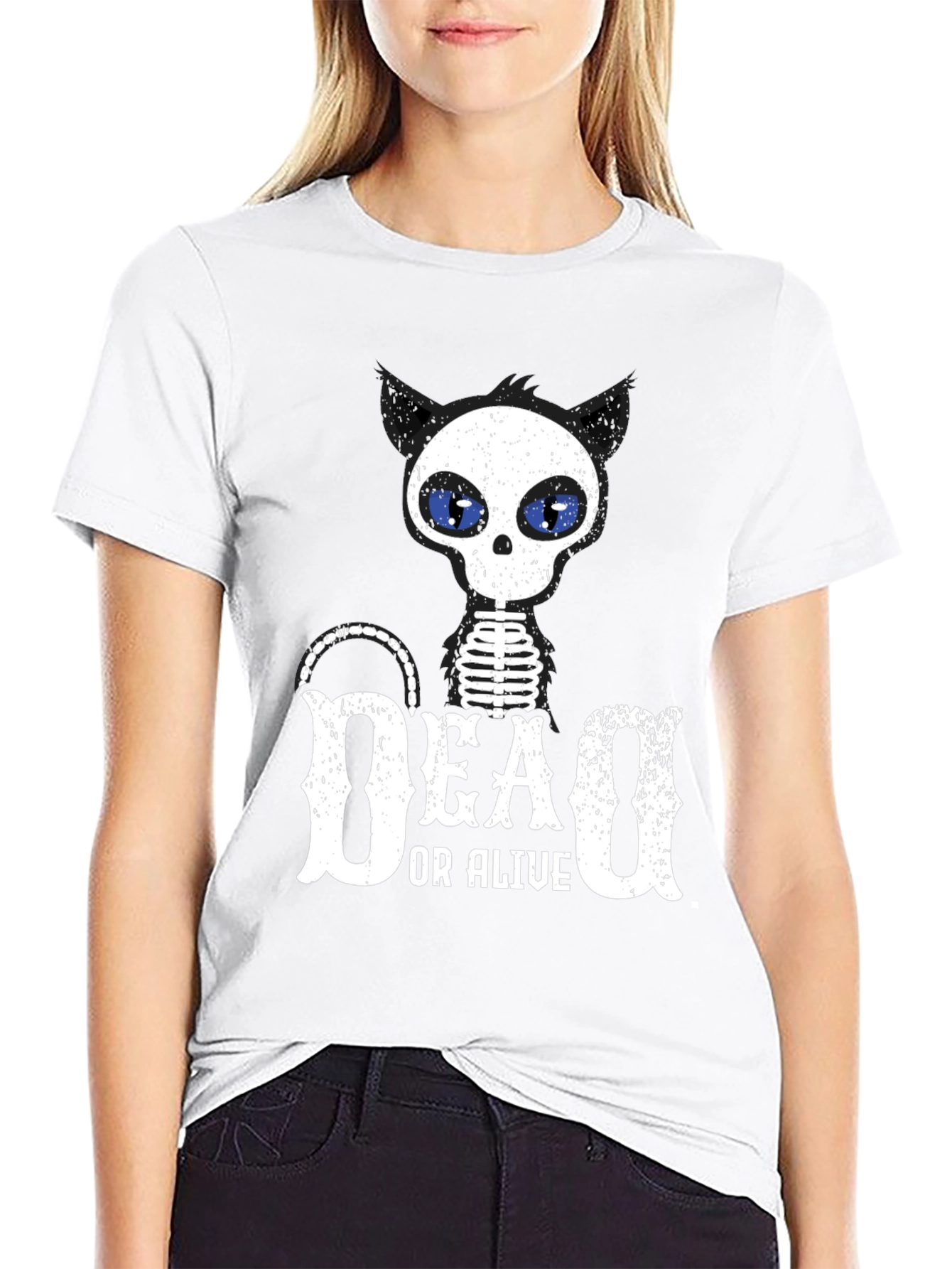 Dead or Alive Cat Skeleton Black T-Shirt