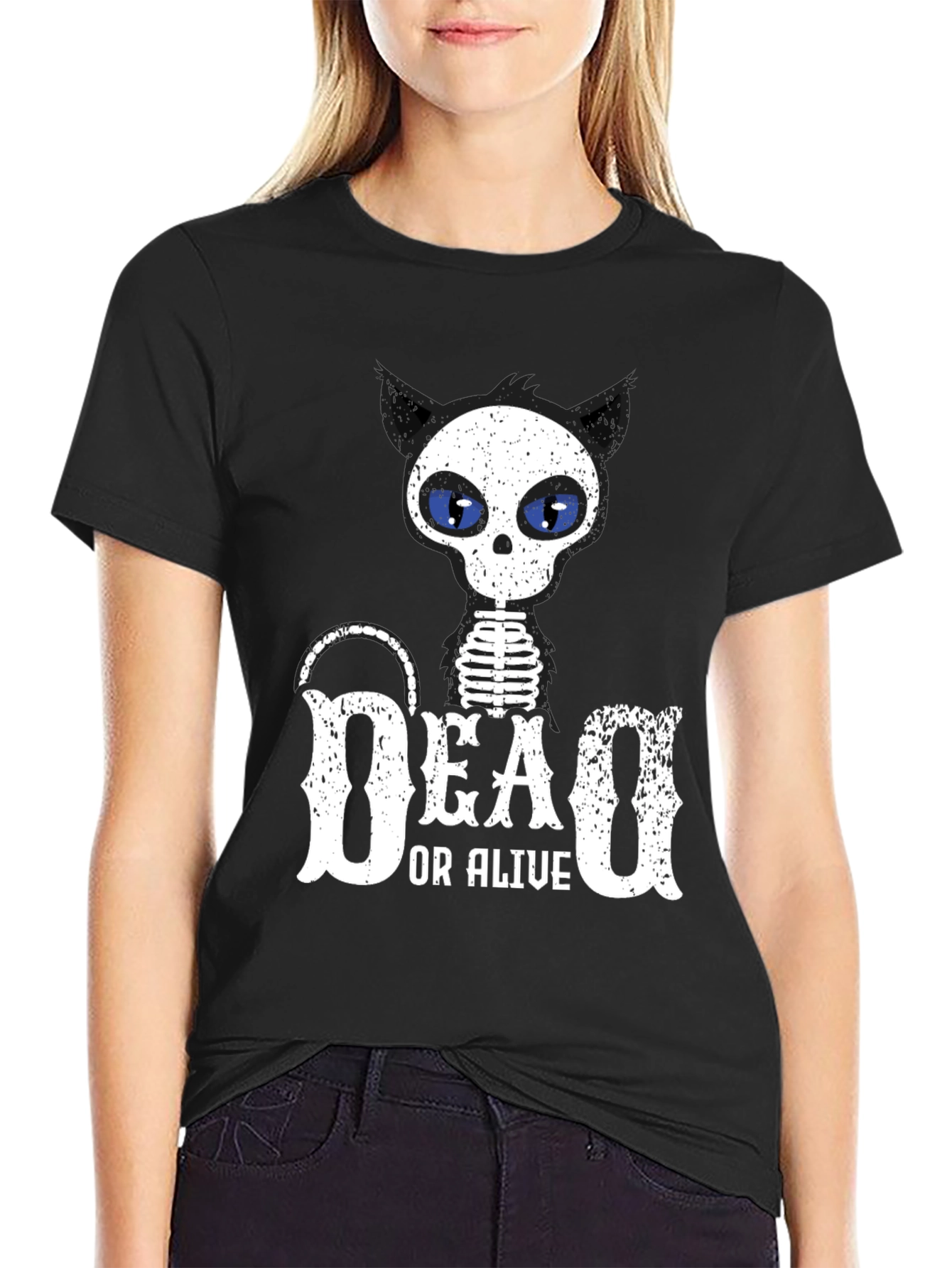 Dead or Alive Cat Skeleton Black T-Shirt