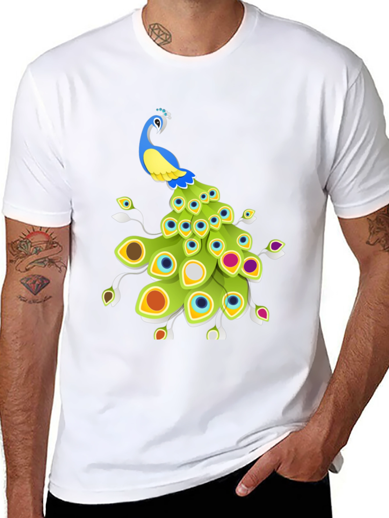 Peacock Graphic Tee - Stylish Mens Black T-Shirt
