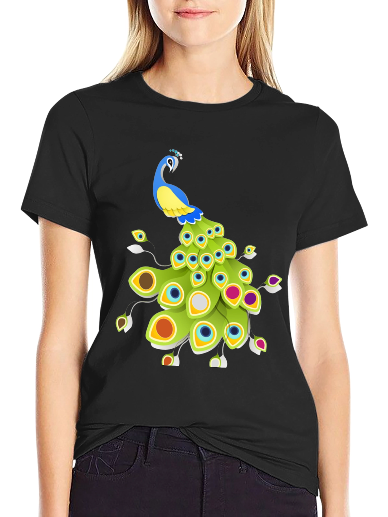 Peacock Graphic Tee - Stylish Mens Black T-Shirt